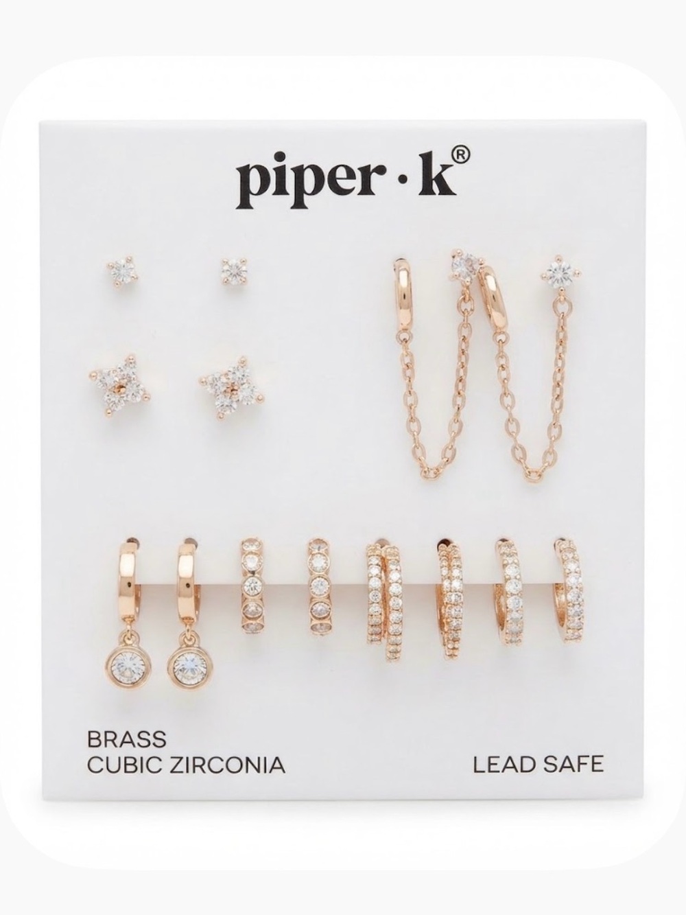 NWT ⚜️💎⚜️ Piper K Golden Tone Brass & Cubic Zirconia Earrings
